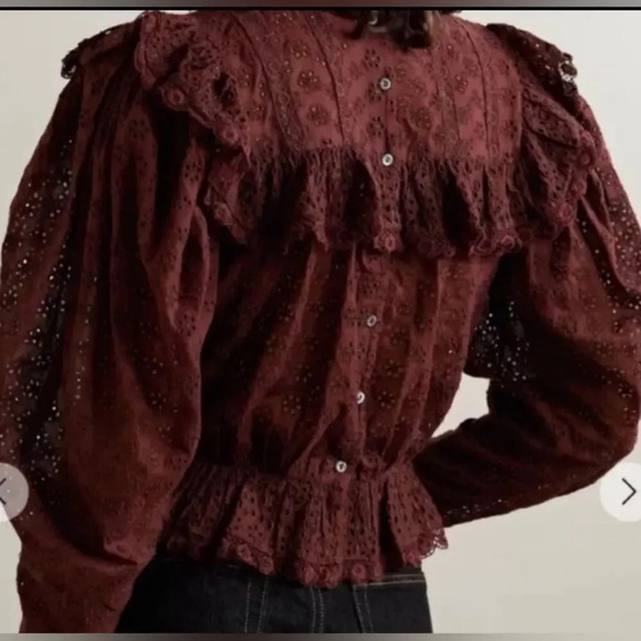 Doen Floryn Lace Trimmed Ruffled Top Antique Walnut Size Medium - Picture 2 of 10
